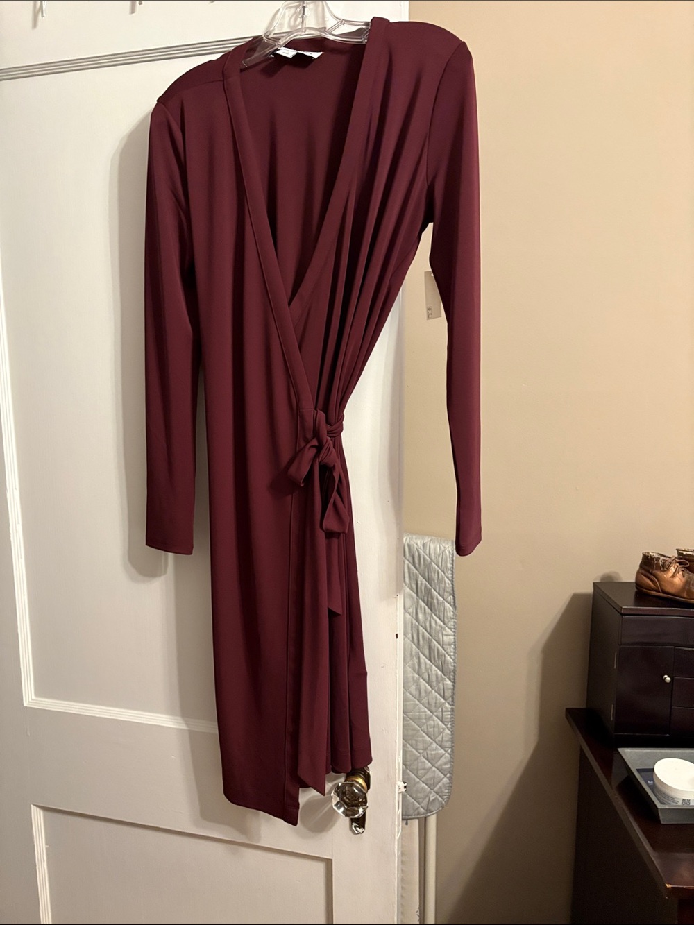 Amazon Essentials Long Sleeve Wrap Dress in Burgundy